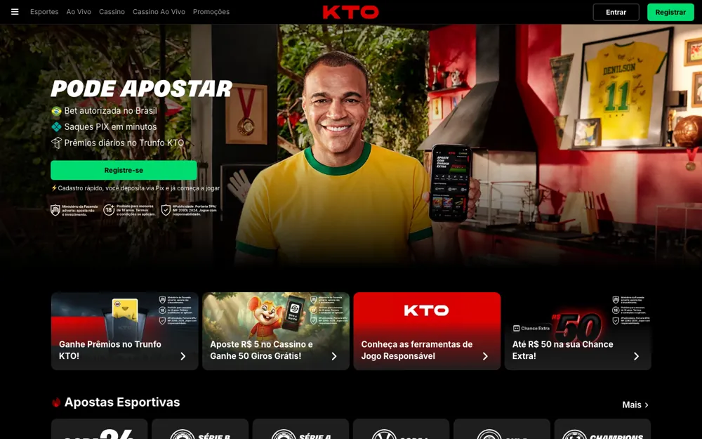 KTO Brasil, página inicial de apostas esportivas